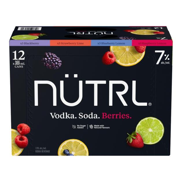 Nutrl Vodka Soda 7% Berry Mixer 12 x 355 mL Cans